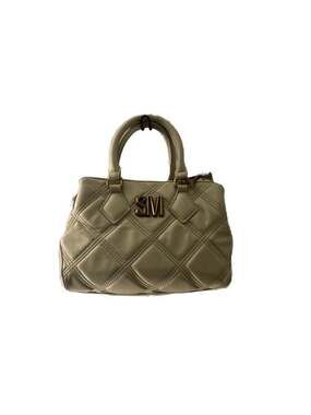 Steve Madden Bmickey Quilted Logo Plaque Satchel with Crossbody Strap in Vanilla